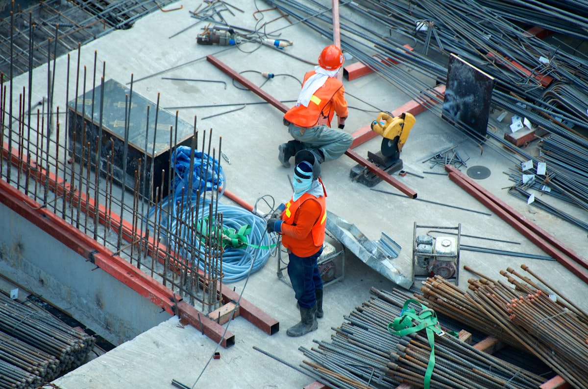 Construction team collaborating on a building site
