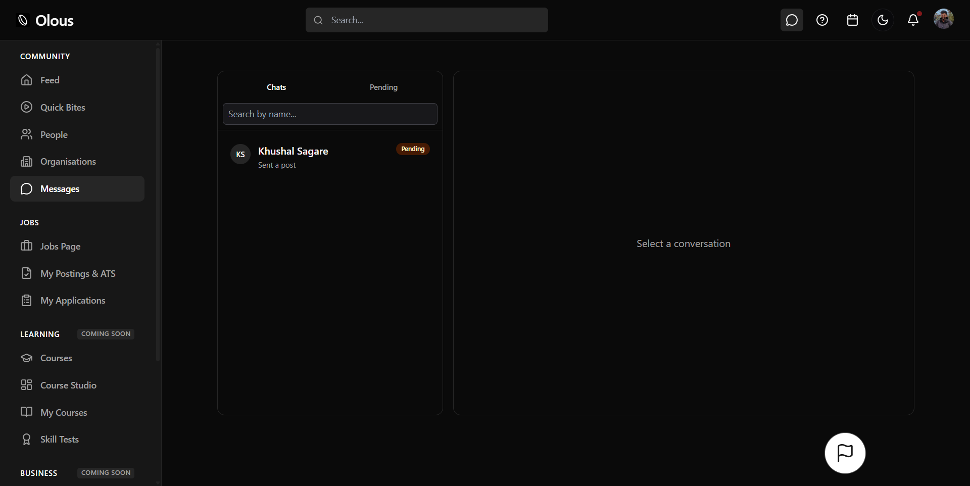 Direct messaging on Olous