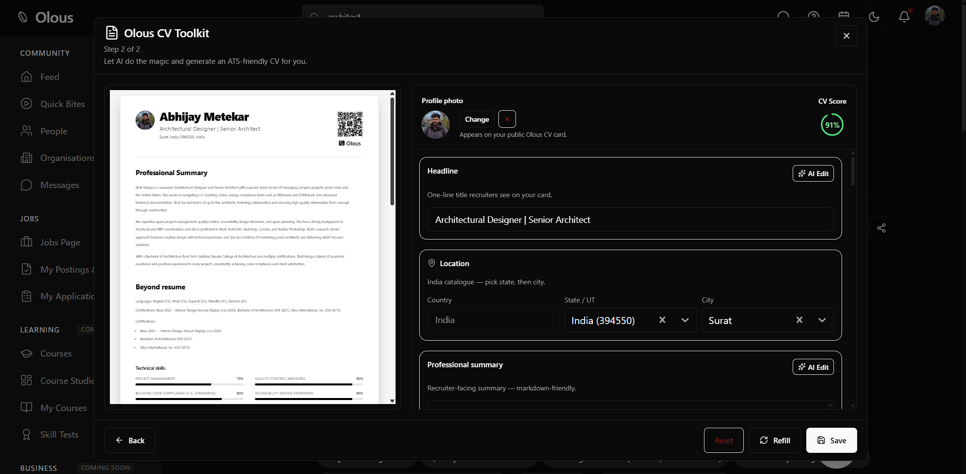 Olous CV resume toolkit
